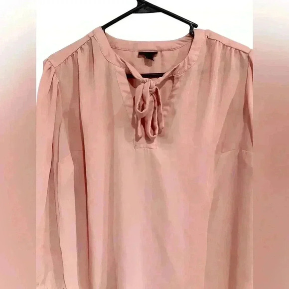 Torrid Pink Tie Neck Flowy Sheer Long Sleeve Blouse - Picture 2 of 7